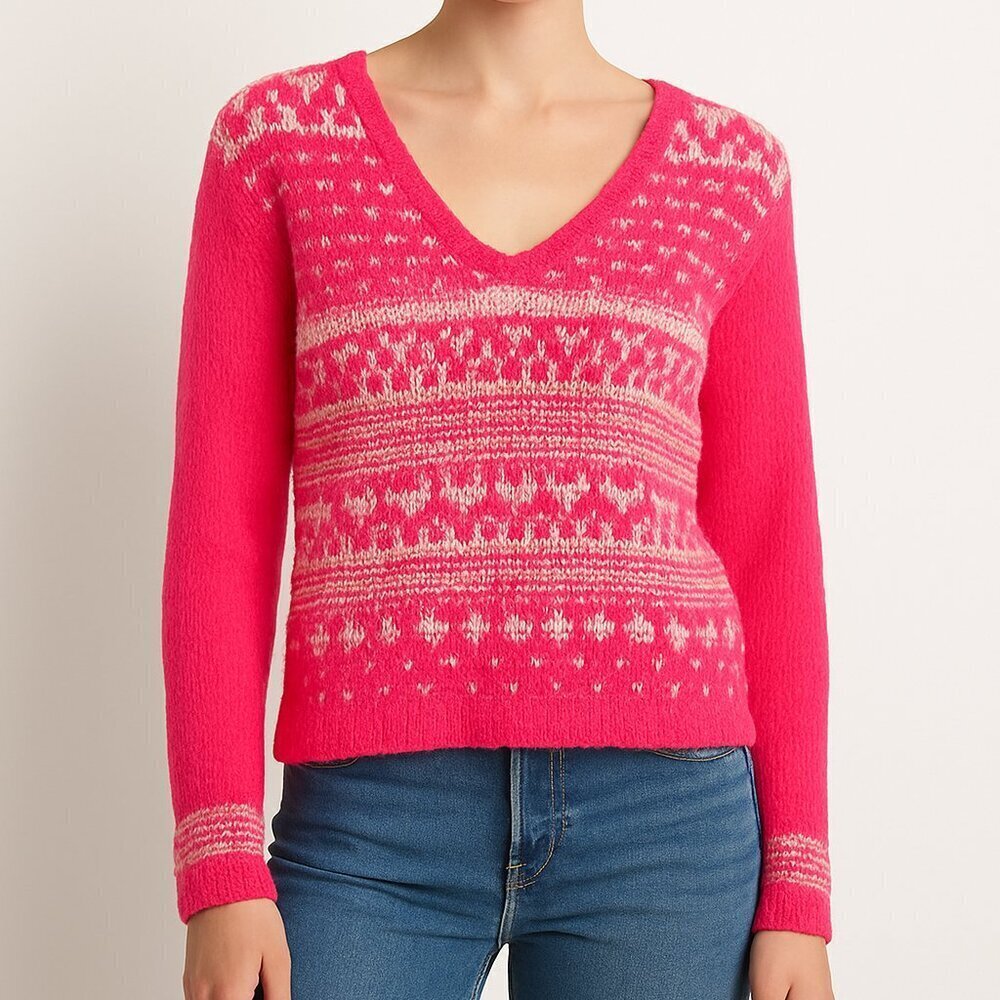 Aeropostale Barbiecore Pink Fair Isle Knit V-Neck Sweater M Lightweight Y2K